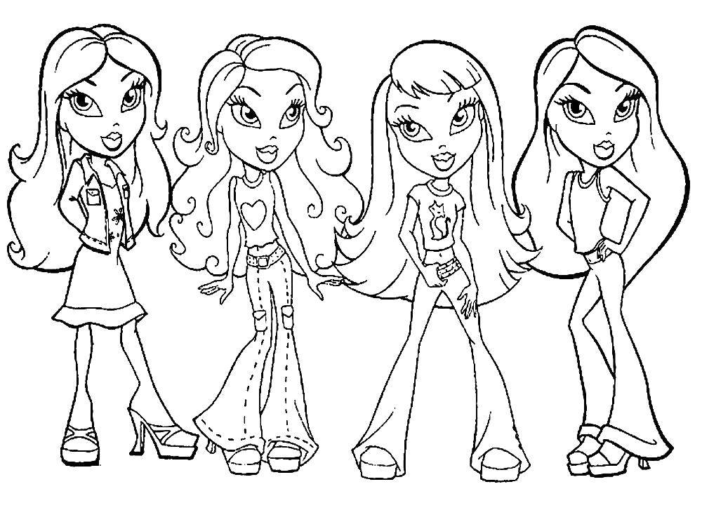 Раскраска Подружки из братз Скачать Кукла, Bratz .  Распечатать ,раскраски,