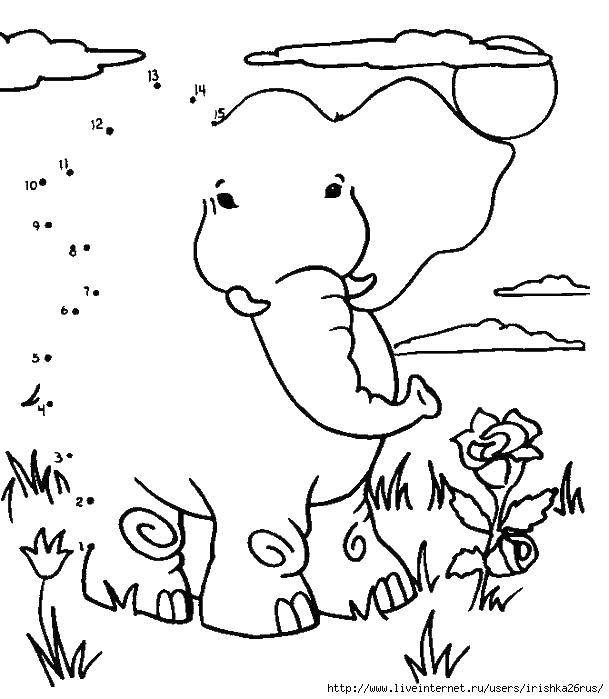 Раскраска Нарисуй по цифрам слоника Скачать Образец, цифры.  Распечатать ,нарисуй по цифрам,