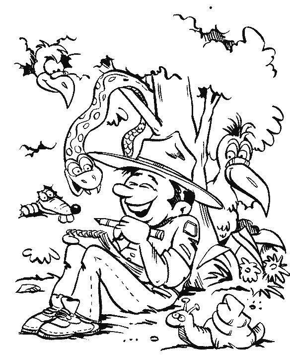 Раскраска Лесничий среди животных Скачать Лес, деревья, природа, животные.  Распечатать ,лес,