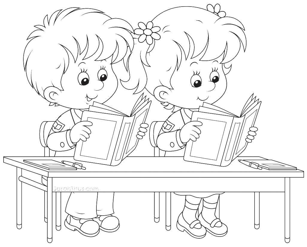 Раскраска Дети читают книги Скачать дети, книги.  Распечатать ,дети,