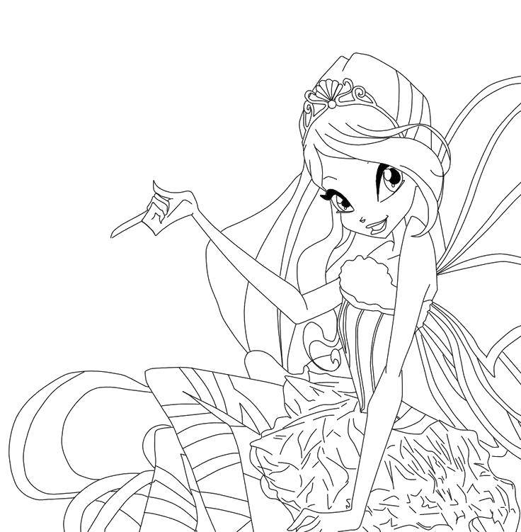 Раскраска Блум в тиаре Скачать Персонаж из мультфильма, Winx.  Распечатать ,Винкс,