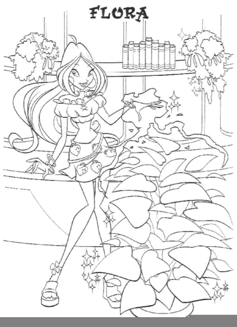 Раскраска Флора управляет растениями Скачать Персонаж из мультфильма, Winx.  Распечатать ,феи,