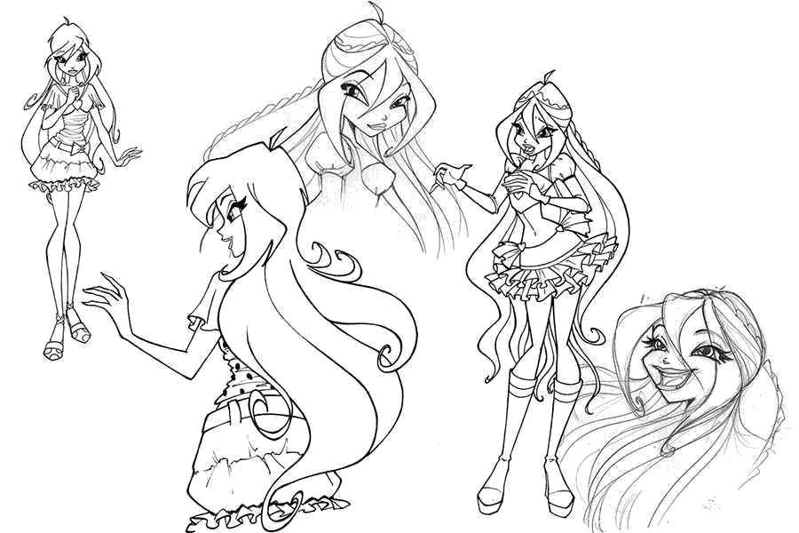 Раскраска Феи из мультфильма winx Скачать Персонаж из мультфильма, Winx.  Распечатать ,Персонаж из мультфильма,