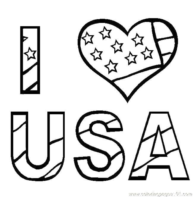 Раскраска Я люблю сша Скачать США, сердце, звезды.  Распечатать ,США,