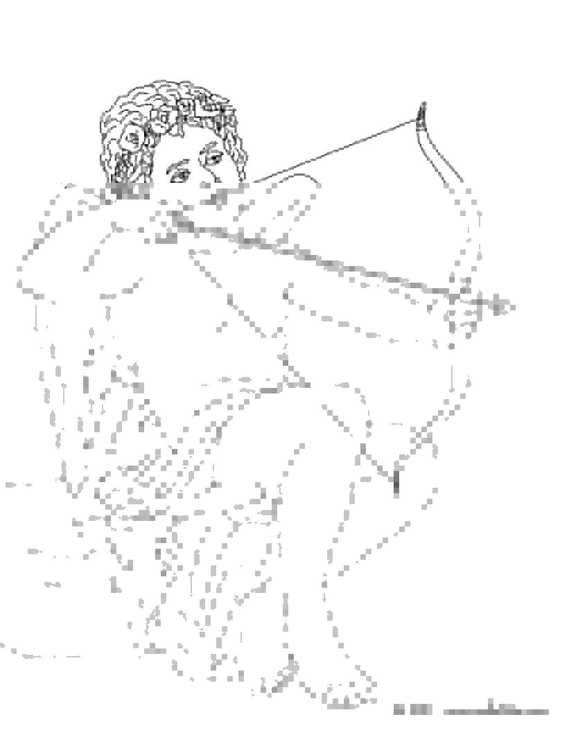 Раскраска Ангел и лук Скачать ангел, лук, стрела.  Распечатать ,ангелы,