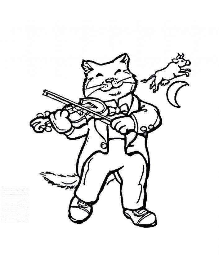 Раскраска Рисунок кот музыкант Скачать кошка, кот.  Распечатать ,домашние животные,