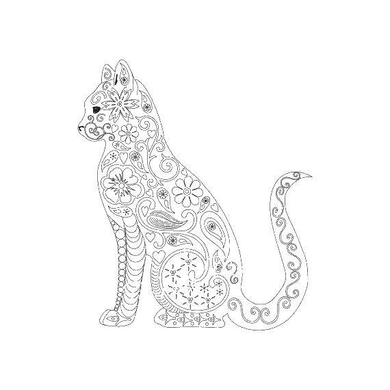 Раскраска Силуэт кошки с узорами Скачать кошка, силуэт, узоры.  Распечатать ,Для подростков,