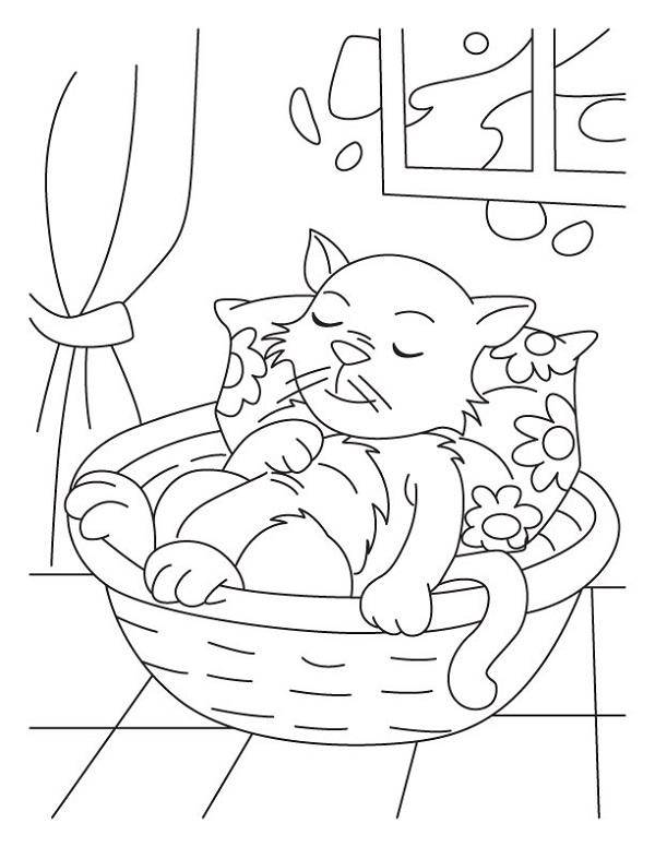 Раскраска Рисунок кошка спит Скачать кошка, кот.  Распечатать ,домашние животные,