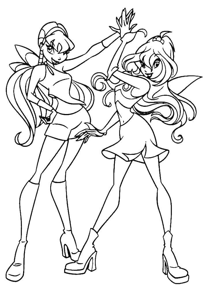 Раскраска Стелла и блум из мультфильма winx Скачать Персонаж из мультфильма, Winx.  Распечатать ,Персонаж из мультфильма,