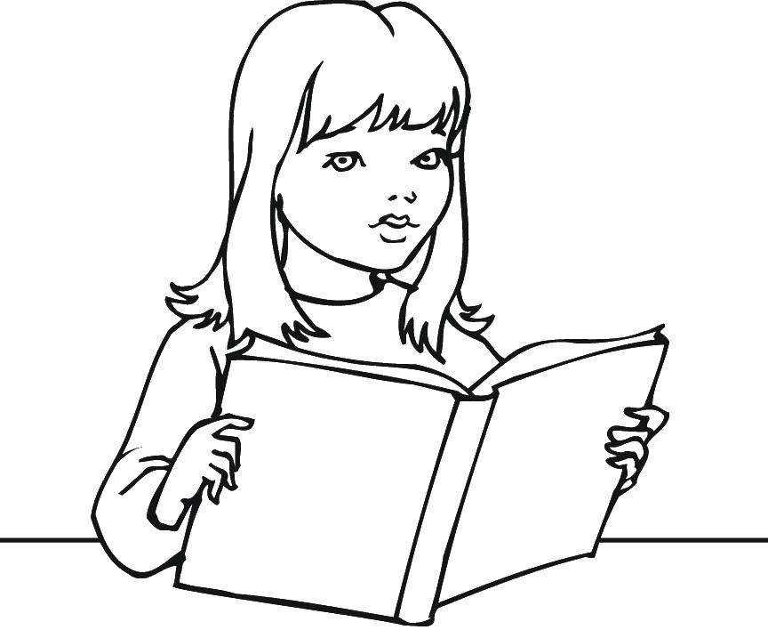 Раскраска Девочка с книгой Скачать девочка, книга.  Распечатать ,дети,