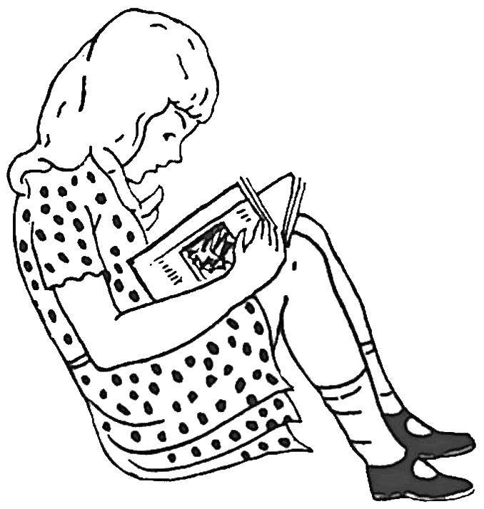 Раскраска Девочка и книга Скачать девочка, книга, платье.  Распечатать ,Нарисуй по точкам,