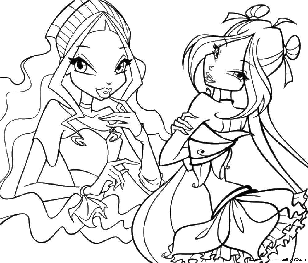 Раскраска Флора и блум из мультфильма winx Скачать Персонаж из мультфильма, Winx.  Распечатать ,Винкс,