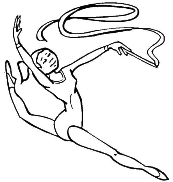 Раскраска Гимнастка с лентой Скачать спорт, гимнастика.  Распечатать ,гимнастика,