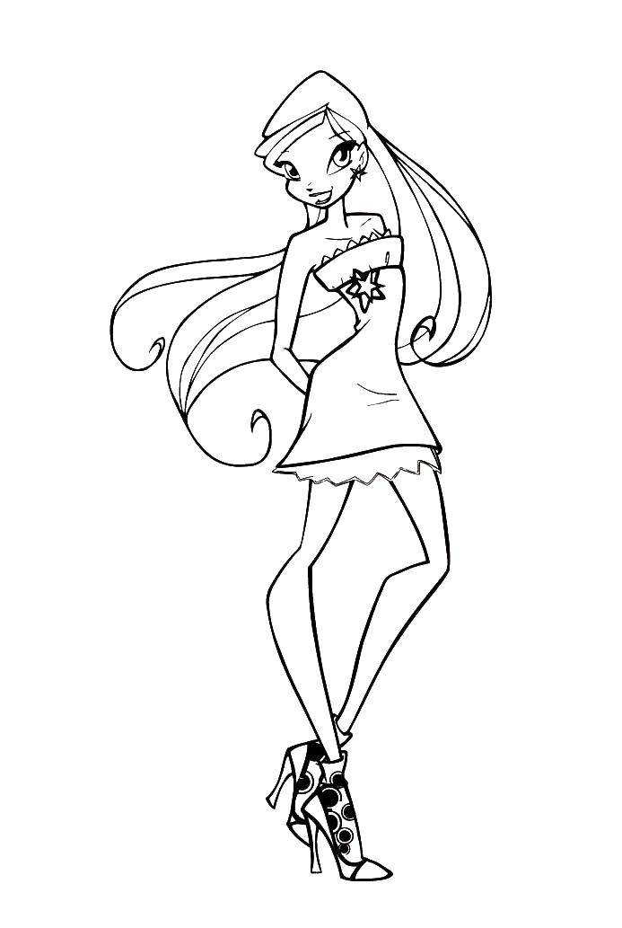 Раскраска Стелла из мультфильма winx Скачать Персонаж из мультфильма, Winx.  Распечатать ,Винкс,