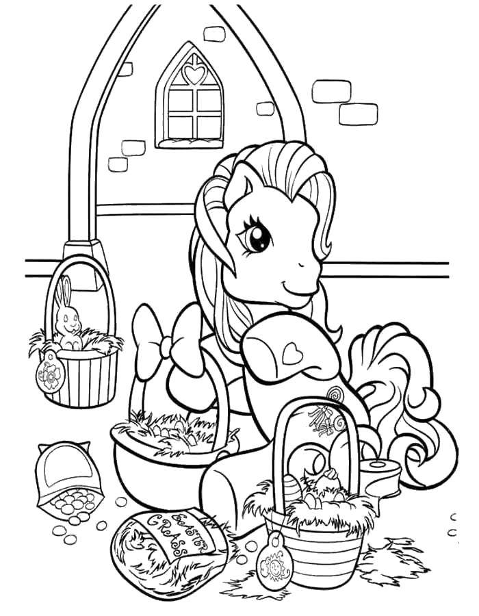 Раскраска Пони из my little pony с пасхальными яйцами Скачать Пони, "My little pony".  Распечатать ,мой маленький пони,