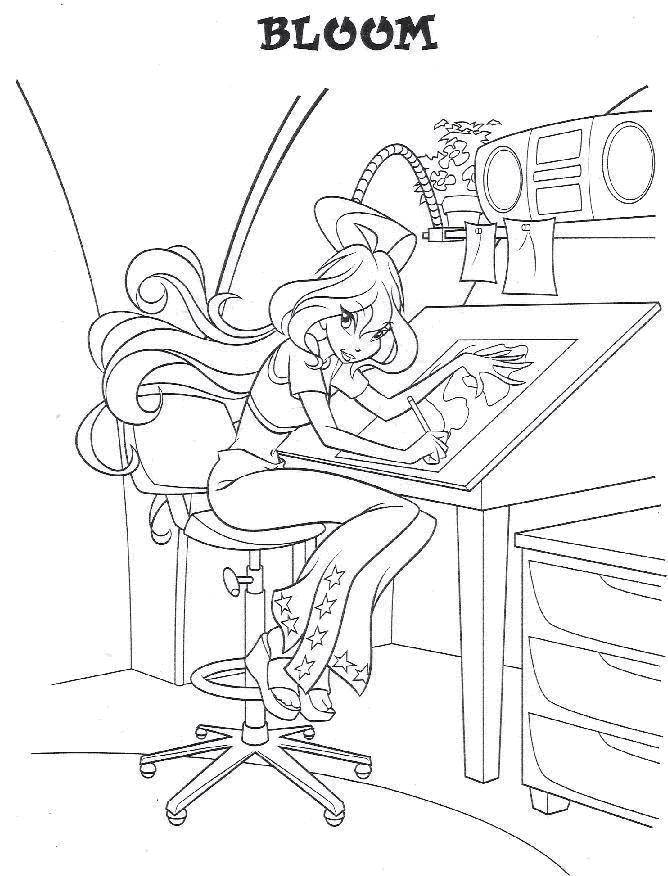 Раскраска Блум из мультфильма winx Скачать Персонаж из мультфильма, Winx.  Распечатать ,Персонаж из мультфильма,