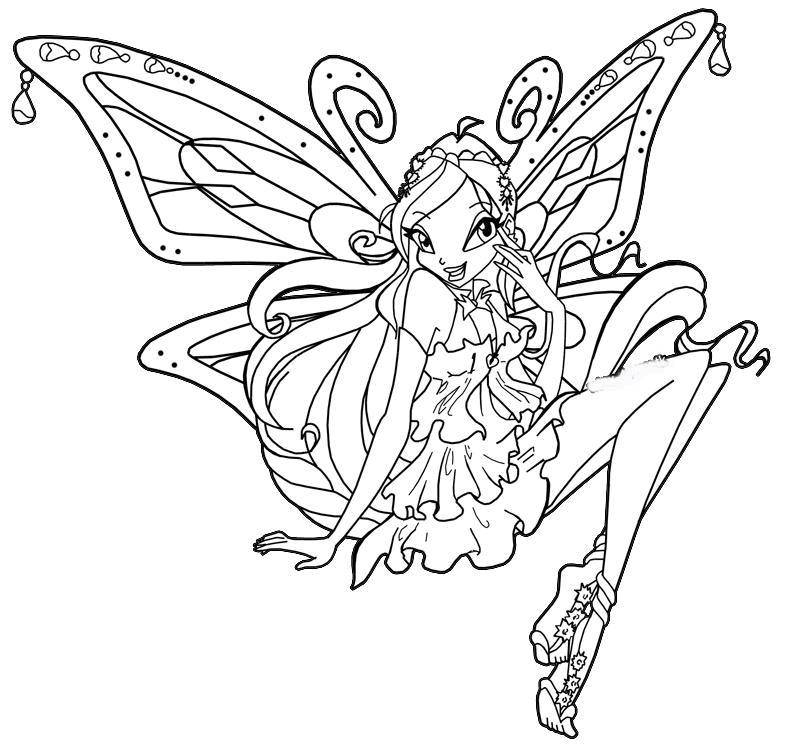 Раскраска Фея из мультфильма winx Скачать Персонаж из мультфильма, Winx.  Распечатать ,Персонаж из мультфильма,