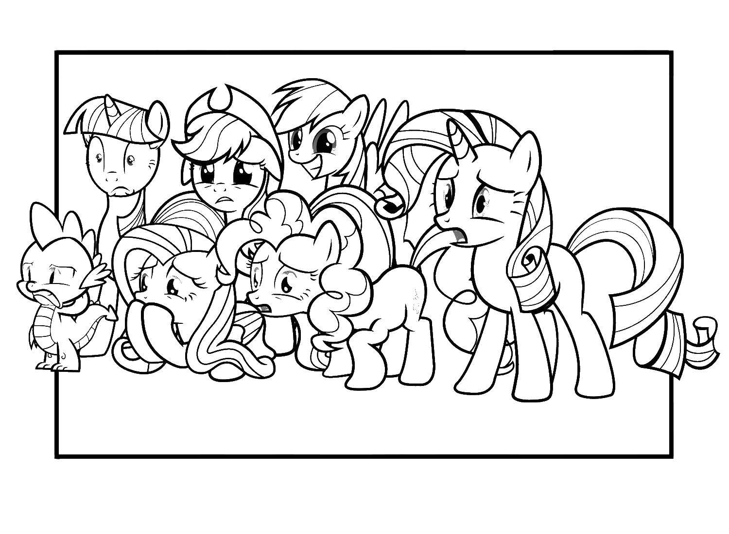 Раскраска Испуганные пони Скачать Пони, "My little pony".  Распечатать ,Пони,