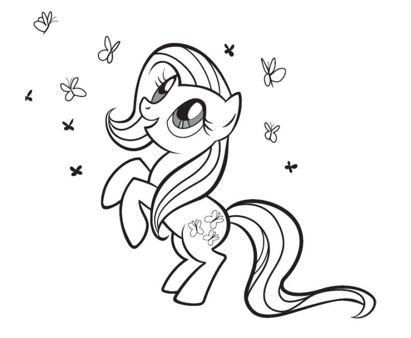 Раскраска Пони из my little pony  играет с бабочками Скачать Пони, "My little pony".  Распечатать ,мой маленький пони,