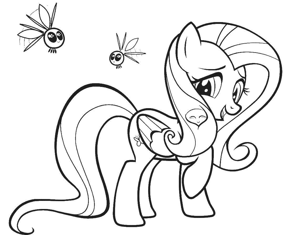 Раскраска Пони боится стрекоз Скачать Пони, "My little pony".  Распечатать ,мой маленький пони,