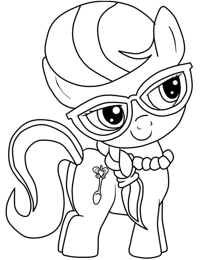 Раскраска Пони из my little pony в очках Скачать Пони, "My little pony".  Распечатать ,мой маленький пони,