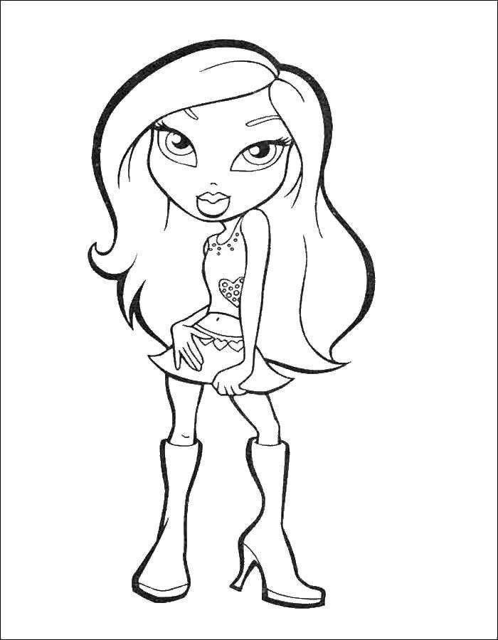 Раскраска Кукла из bratz Скачать Кукла, "Bratz".  Распечатать ,раскраски для девочек,
