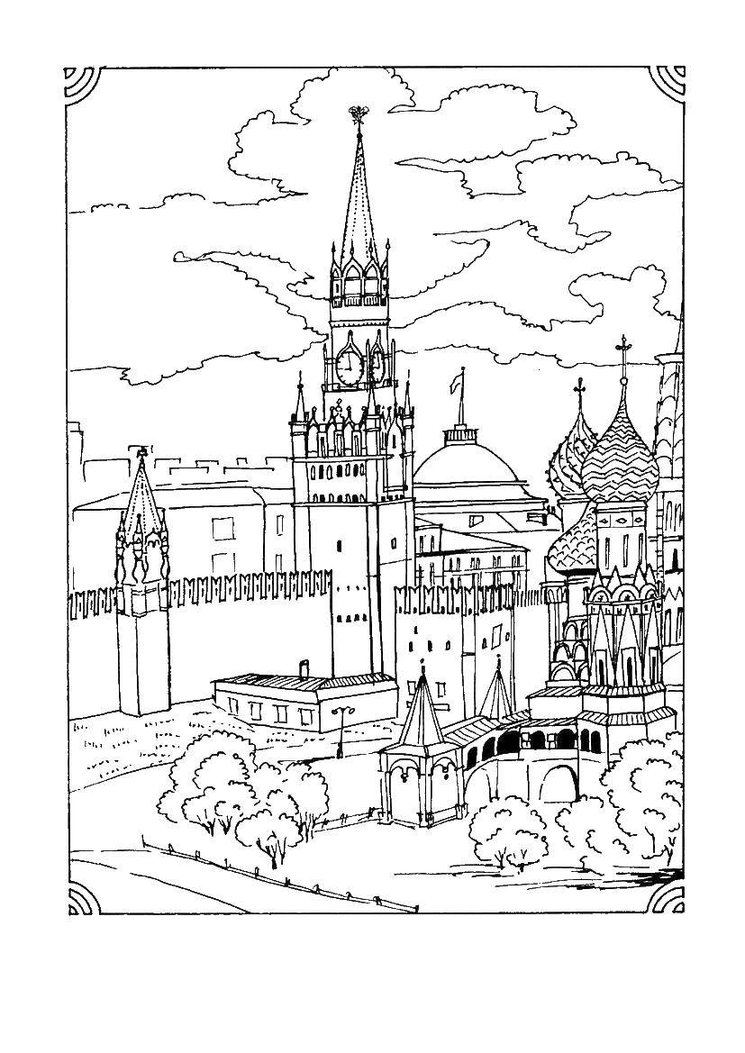 Раскраска Спасская башня кремля Скачать Россия, Кремль.  Распечатать ,россия,