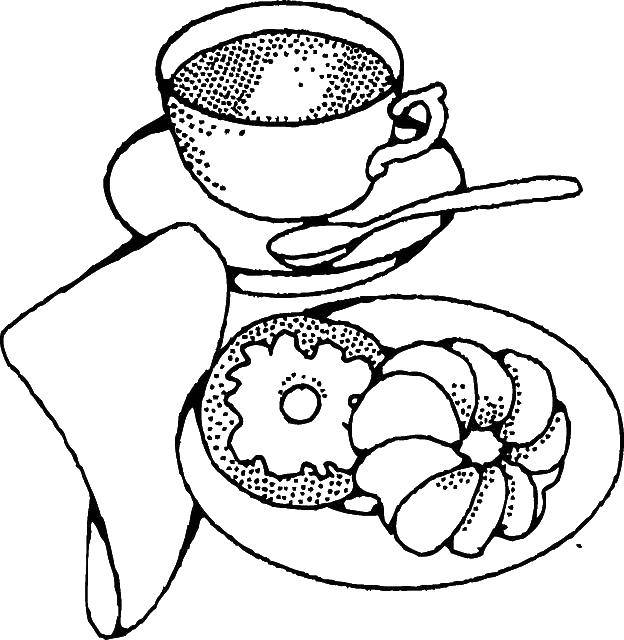 Раскраска Чай с печеньками Скачать чай, печеньки.  Распечатать ,еда,