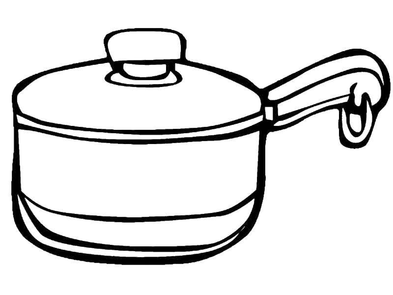 Раскраска Кастрюля с ручкой и крышко Скачать кастрюля.  Распечатать ,посуда,