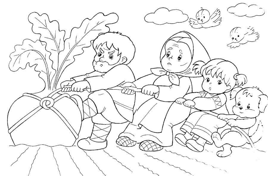 Раскраска Тянут репку! Скачать Сказки, Репка .  Распечатать ,репка,