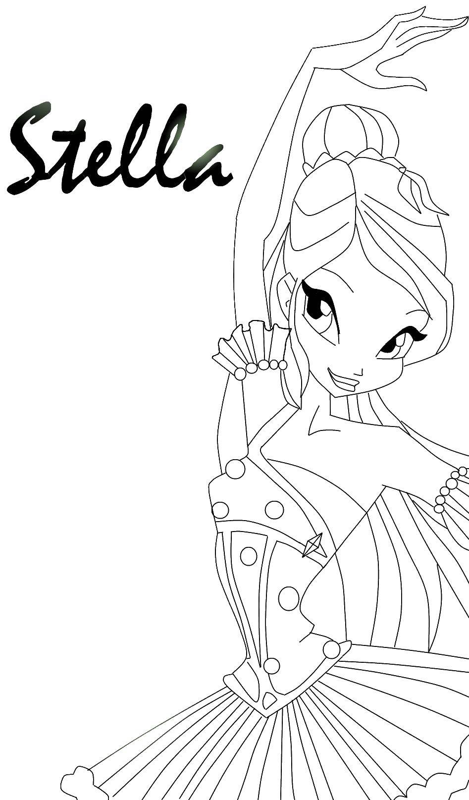 Раскраска Стелла из мультфильма winx Скачать Балерина, балет.  Распечатать ,балерина,