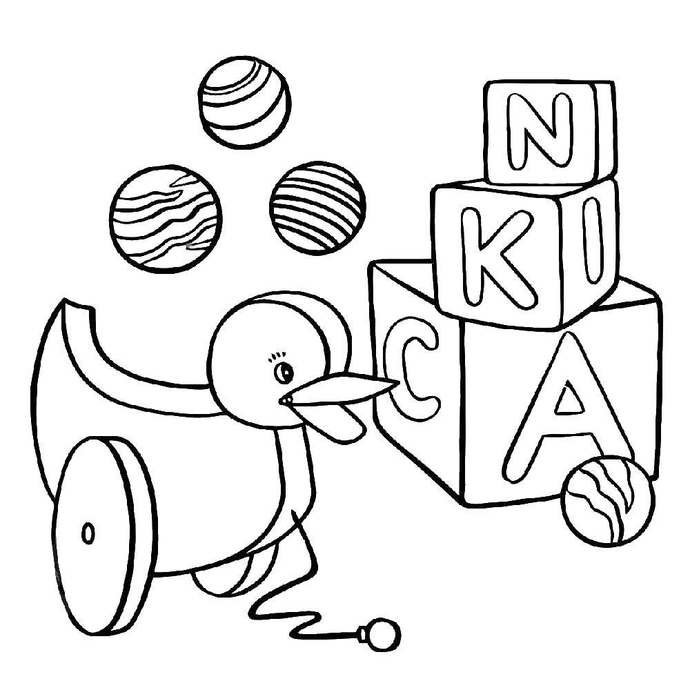 Раскраска Утка каталка Скачать , утка, кубики, .  Распечатать ,игрушки,
