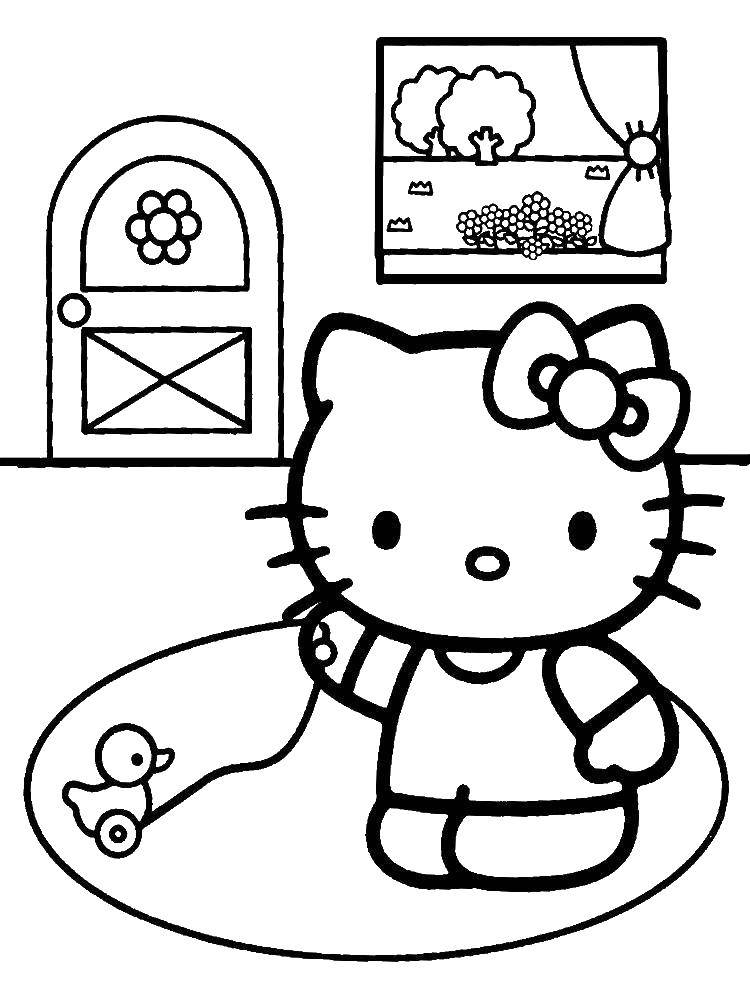 Раскраска Китти играет дома Скачать китти.  Распечатать ,мультики,