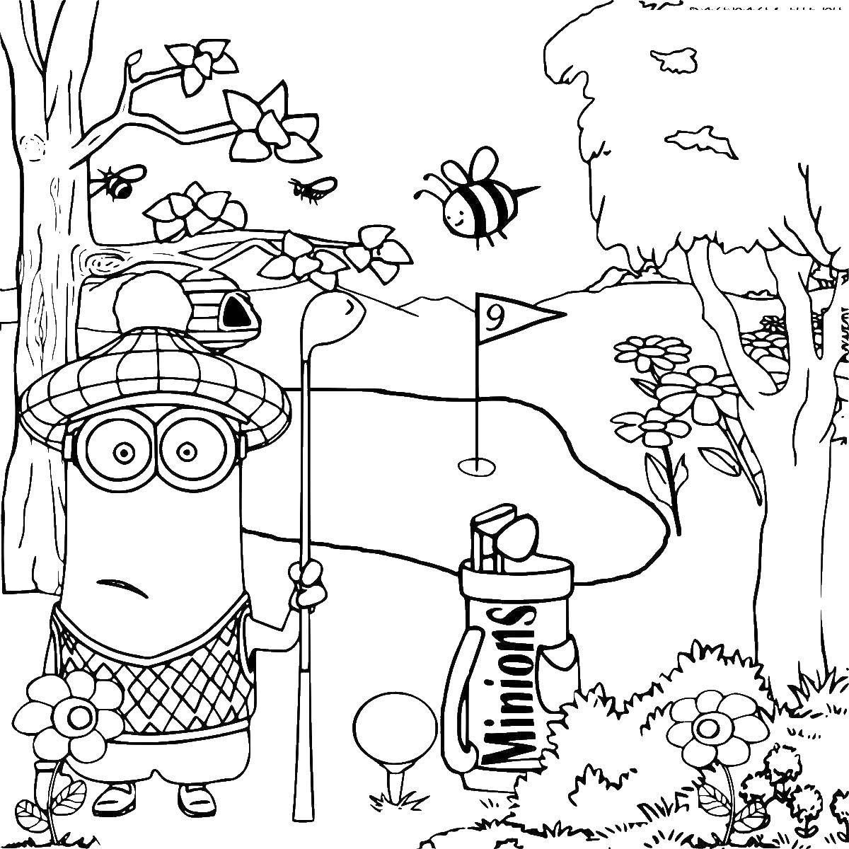 Раскраска Миньон играет в  гольф Скачать миньон.  Распечатать ,миньоны,