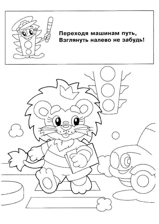 Раскраска Ежик идет по пешеходу Скачать ежик, пешеход.  Распечатать ,правила дорожного движения,