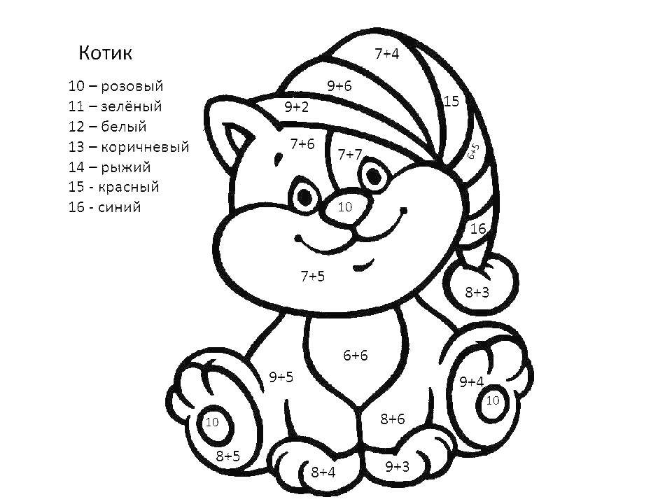 Раскраска Котик в шапке Скачать котик.  Распечатать ,Животные,