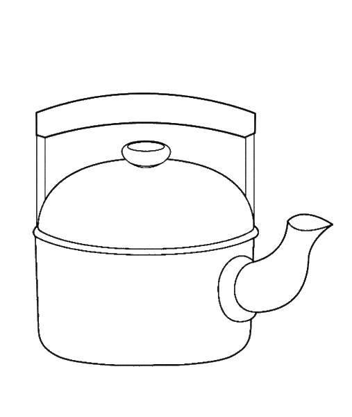 Раскраска Чайник с ручкой Скачать посуда, чайник.  Распечатать ,посуда,