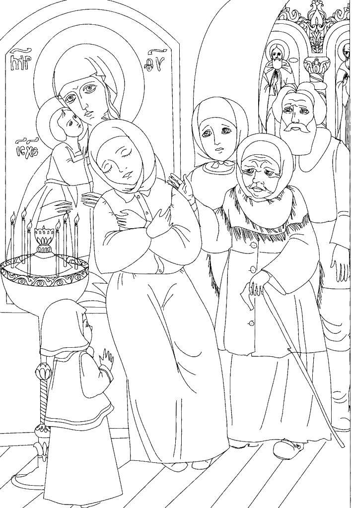 Раскраска Девушка в церкве Скачать масленица, церковь.  Распечатать ,масленица,