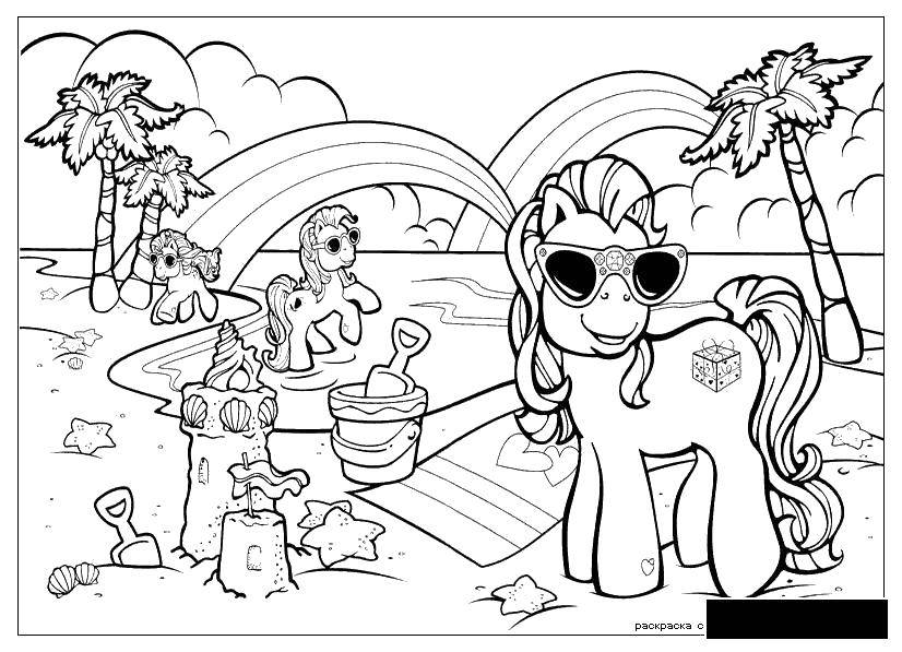 Раскраска Пони из my little pony на пляже Скачать Пони, My little pony .  Распечатать ,Пони,