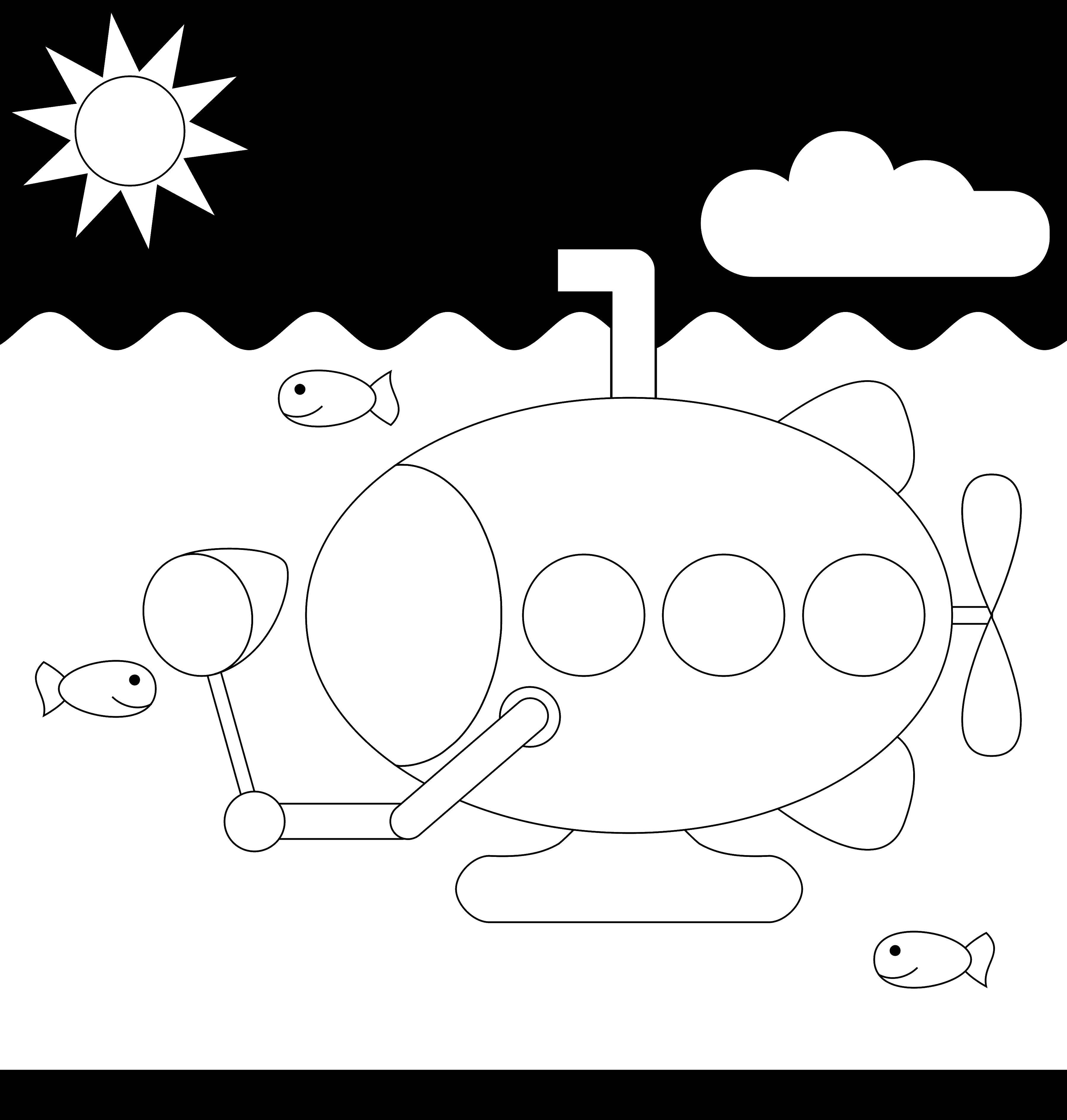 Раскраска Подводная лодка Скачать вода, подводная лодка, шлюпка.  Распечатать ,подводная лодка,