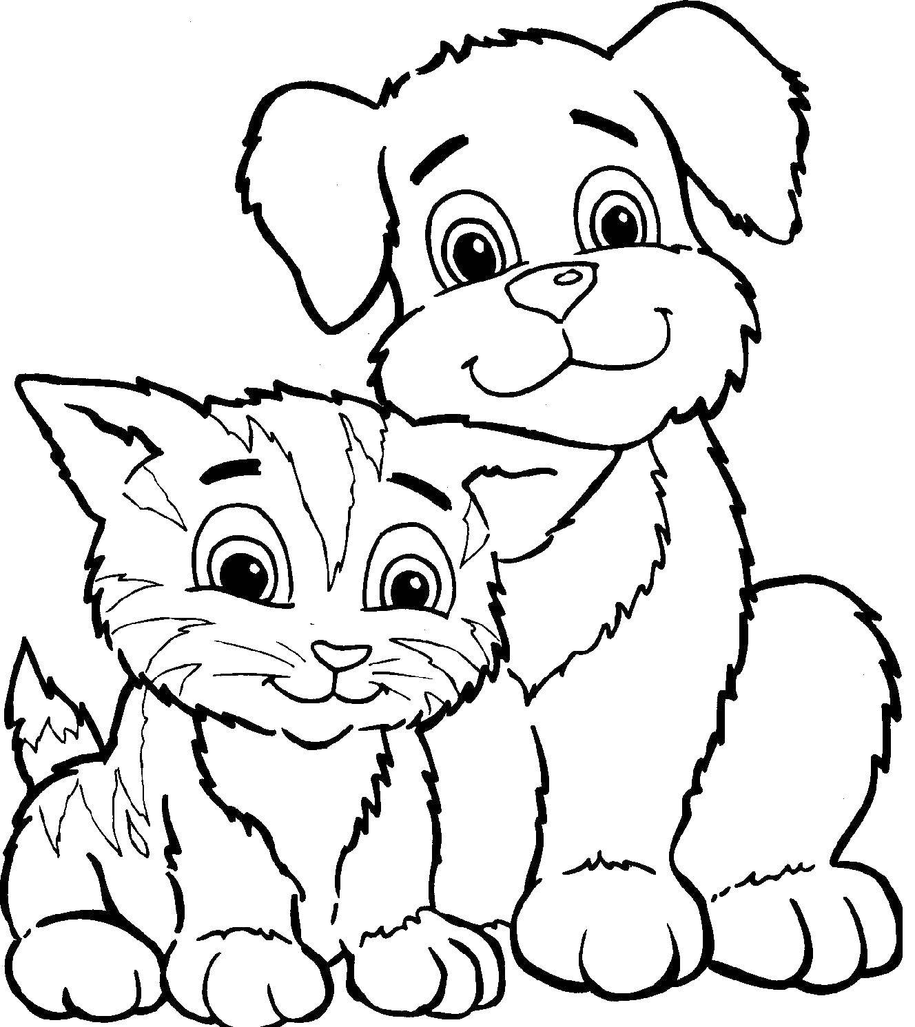 Раскраска Кошка и собака Скачать собака, кошка.  Распечатать ,Животные,