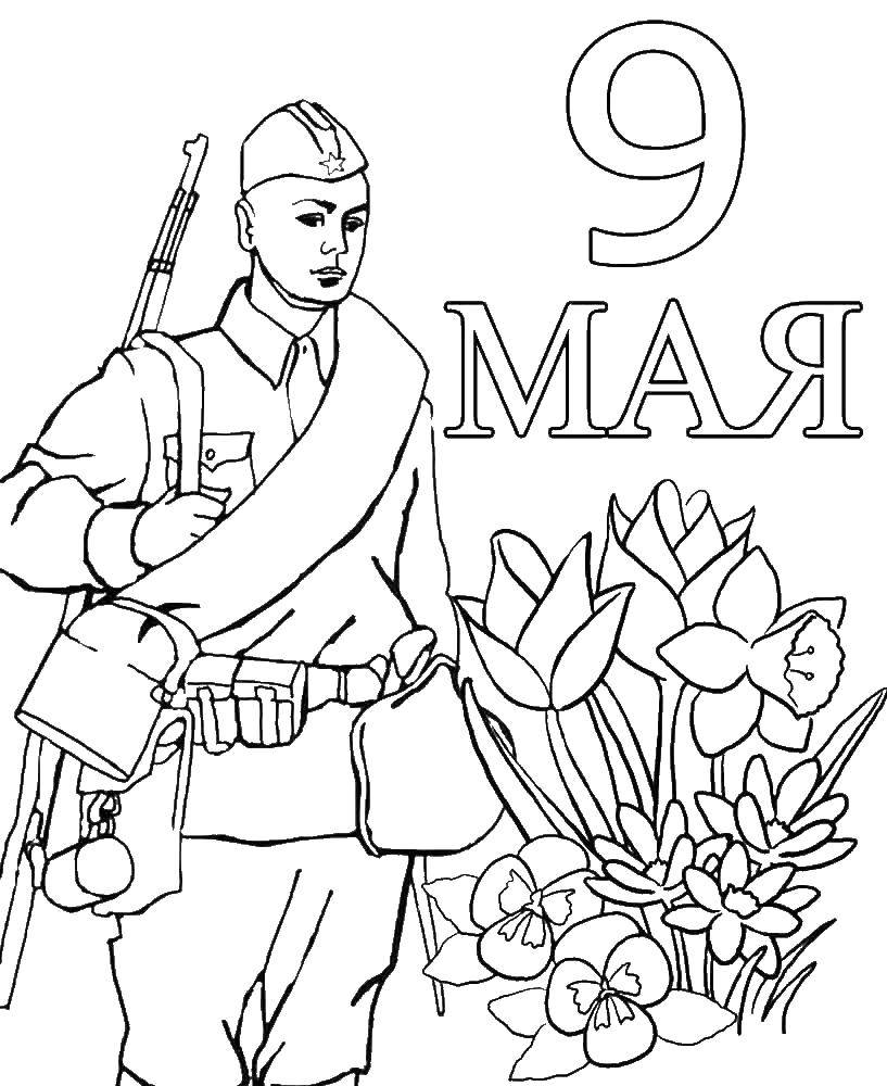 Раскраска Солдат, 9 мая Скачать ко дню победы, 9 мая, праздник, солдат.  Распечатать ,раскраски ко дню победы,