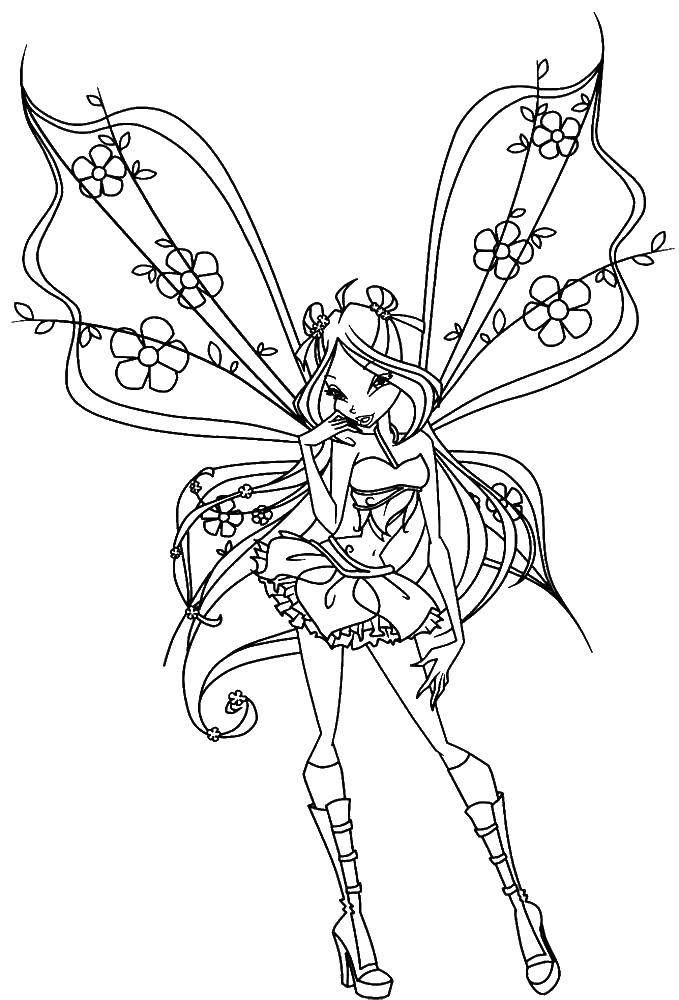 Раскраска Красивые крылышки блум Скачать Персонаж из мультфильма, Winx.  Распечатать ,Винкс,
