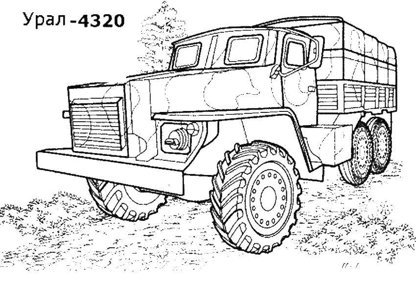 Раскраска Автомобиль урал - 4320 Скачать автомобиль, машина, транспорт.  Распечатать ,машины,
