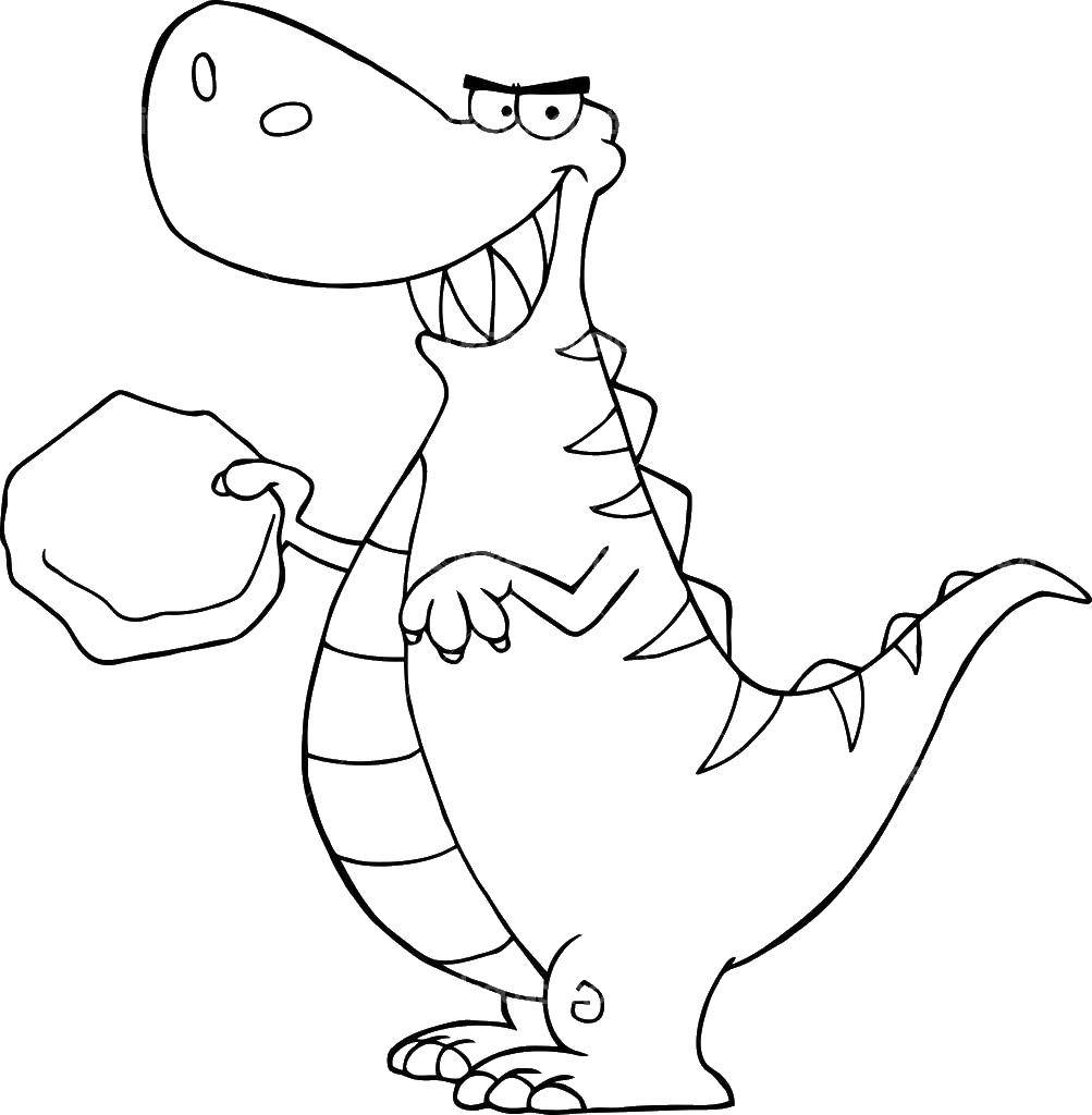 Раскраска Динозавр с камнем Скачать Динозавр.  Распечатать ,динозавр,