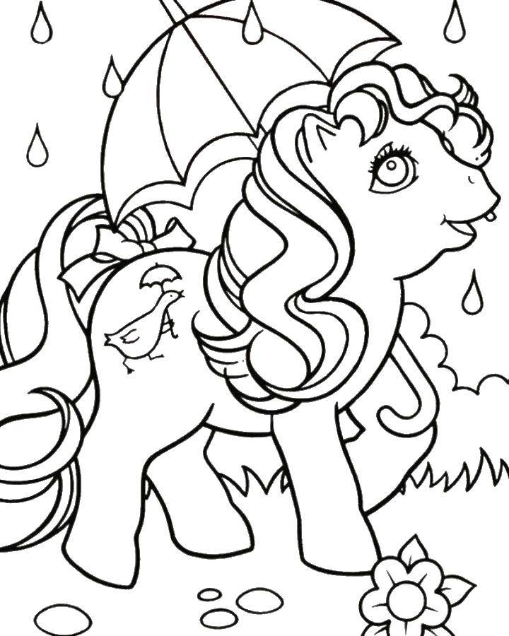 Раскраска Пони под зонтиками . Скачать Пони, My little pony .  Распечатать ,раскраски,