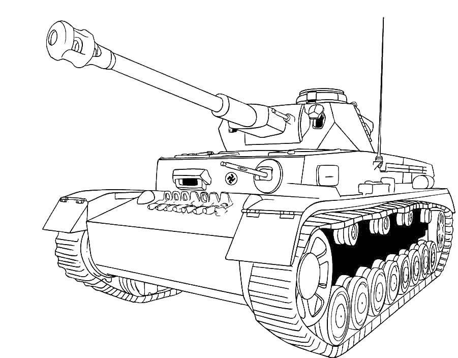 Раскраска Большой немецкий танк Скачать ,танки, война, военная техника,.  Распечатать 