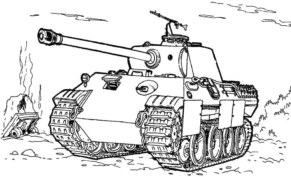 Раскраска Танк на войне Скачать ,Танк, транспорт, техника, военное,.  Распечатать 