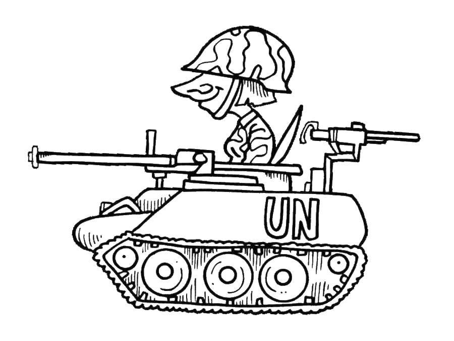 Раскраска Танкист в танке Скачать ,танки, война, военная техника,.  Распечатать 