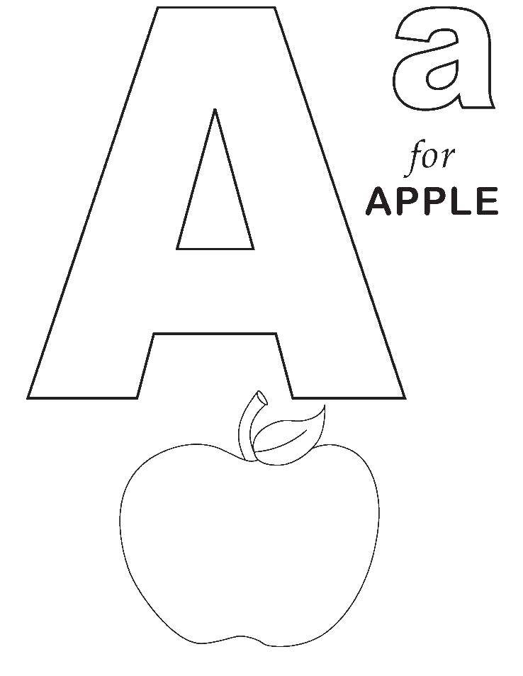 Раскраска Английский алфавит на букву а apple Скачать ,Английский алфавит,.  Распечатать 
